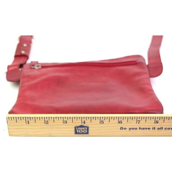 Saccoo RED GENUINE LEATHER X-BODY ORGANIZER MESSENGER SHOULDER BAG HANDBAG PURSE - Picture 10 of 13